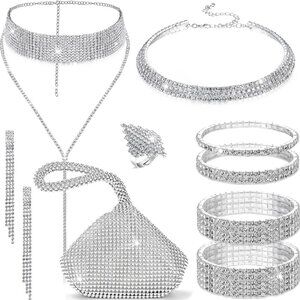 Rhinestone Jewelry Set for Women Wedding Bridal Clear Crystals Jewelry Gift